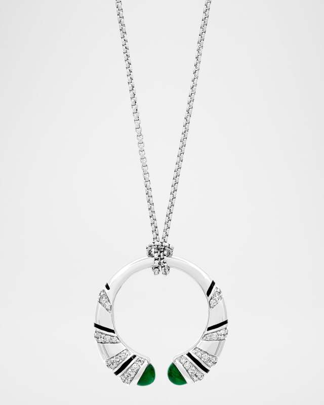 Mushabak 18K White Gold Pendant Necklace with Diamonds and Emeralds
